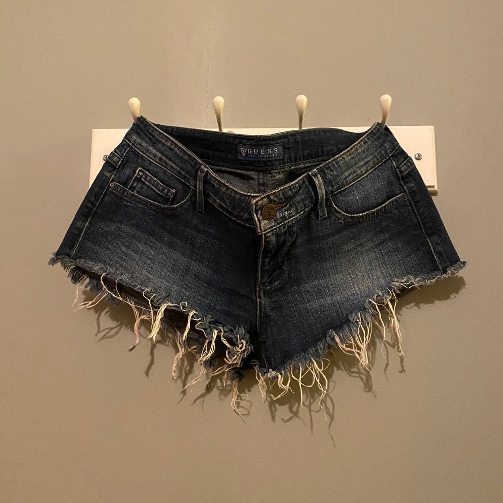Guess medium dark wash denim cutoff shorts